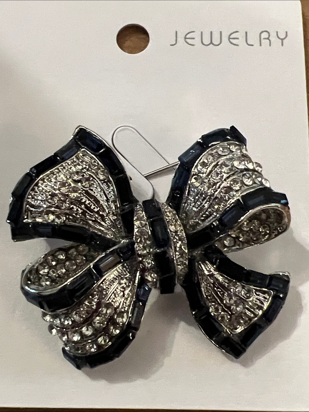 3/$18 Crystal Bow Brooch in Navy and Silver - Lot 241